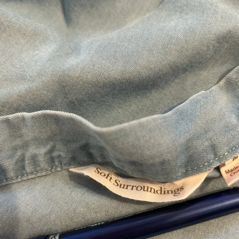 Soft Surroundings Chambray Faux Wrap Midi Skirt Womens Large Coastal Lagenlook